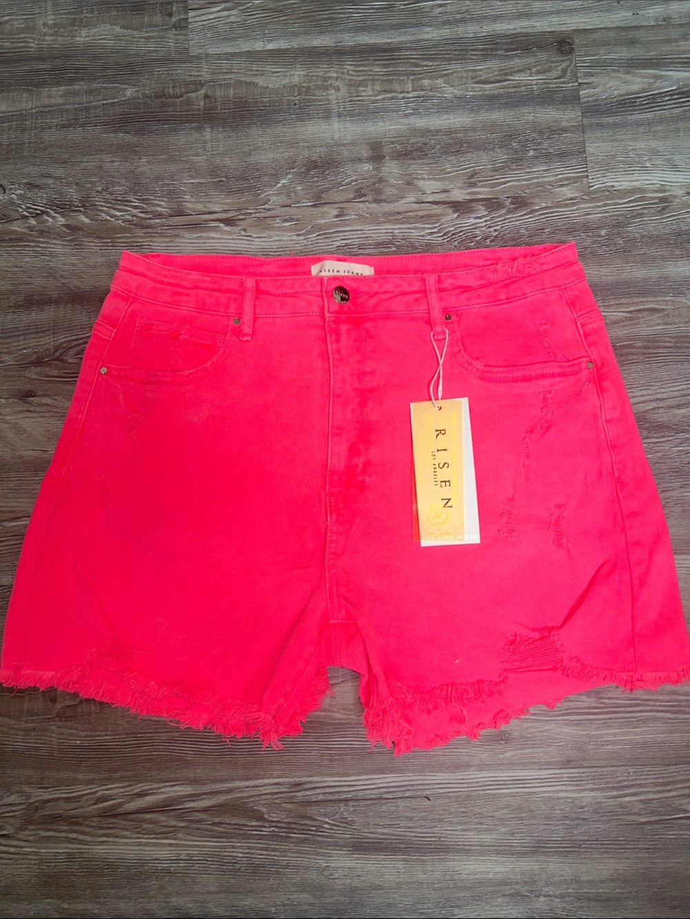 Risen Bright Pink High-Waist Denim Shorts